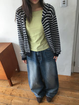 バヒウウォッシュ加工ワイドデニムパンツ