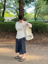 ワッフルオーバーヘンリーネック長袖Tシャツ