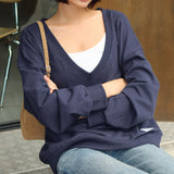 Bonnie Deep V-Neck Sweatshirts Navy