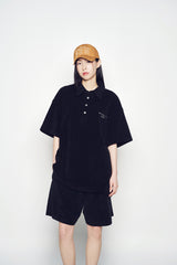 25SS TERRY LOGO EMBO SHORT SLEEVE COLLAR T-SHIRT BLACK