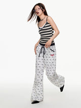 BETWEENANDx sunonebird a joint name summer double waist white full printed overalls leisure elongation ratio.