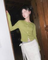 (4color) Flower Button Slim Cardigan