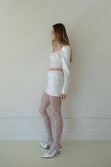 [Seow] Glow Tweed Ribbon Mini Skirt