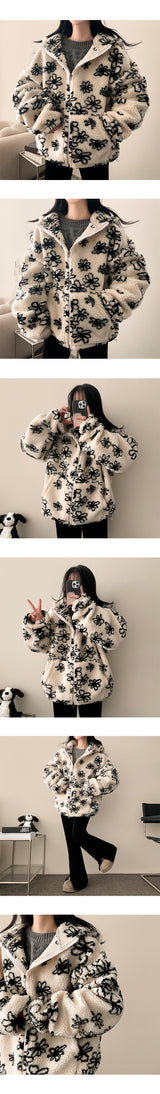 Flower Oversized Dumble Hood Zip-Up Jumper
