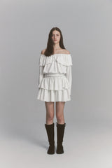 Tweed Cancan Frill Skirt White