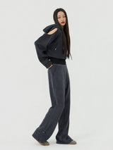 Knit cut detail bootcut Pants, Charcoal