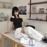 サイドシャーリングオフショルダーTシャツ