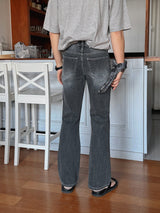 +5cm グレイッシュブルーストーンブーツカットデニムパンツ (236)