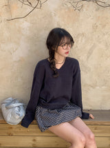 Again Basic Cotton Loose Fit V-neck Knit (5color)
