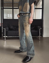 Summer Cool Oil Washed Flare Denim Pants