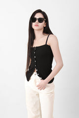 Button Sleeveless Top Black