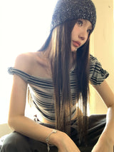 アンバルムドオフショルダーストライプクロップTシャツ