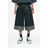 Dotted Cabra Bermuda Denim Pants - Black
