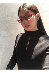 half-turtleneck V-neck slit long-sleeved knitwear
