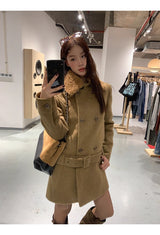 Lux wool belt padded half coat