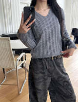 [F/W] Cable v neck kara crop knit(4color)