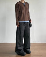 Rib Layered Henley Long Sleeve