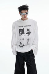 アートプリント長袖Tシャツ