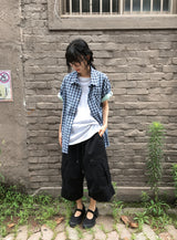 [unisex] Woven Button Pintuck Bermuda Wide Banding Pants