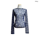 (2color) Bokeh Flower Sheer Mesh Tee