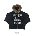 Loud Corduroy Studded Fur Hooded Zip-Up