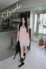 peach chiffon frill lace dress (cardigan set)