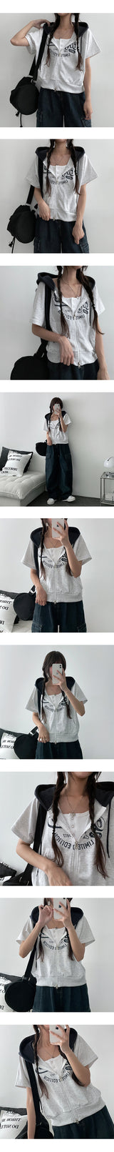Charlotte Two-Way Color Scheme Short-Sleeved Hooded Zip-Up