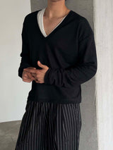 Linen deep v neck knit(4color)