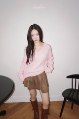 suede unbalanced brown mini skirt
