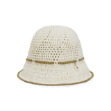 Heart Chain Crochet Ribbon Bucket Hat / Beige