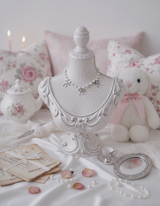 [IVE Rei Necklace] Three Ribbons Pearl Choker Necklace - Silver Color