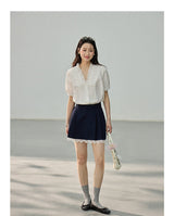 High-Waisted Lace Trim Slim H-Line Mini Skirt