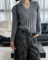 [F/W] Cable v neck kara crop knit(4color)