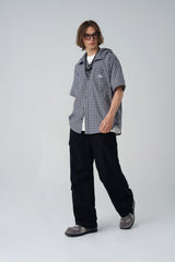 Check short-sleeved hoodie