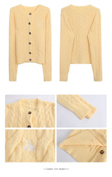 Yellow Twisted Button Round Cardigan
