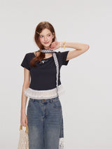 レースペプラムリボンミニTシャツ