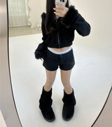 (STRETCH♥/FLEECE♥) Y2Kウールローライズマイクロショートパンツ