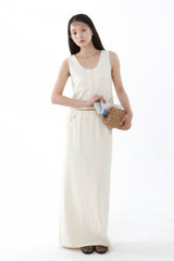 KNIT TEXTURE LONG SKIRT_IVORY