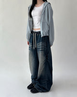 Catwashing Side Finch String Banding Wide Denim Pants