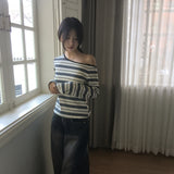 ジロン ストライプ ワンオフショルダー アンバランスTシャツ