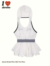 Sporty Hooded Flare Skirt Two Piece