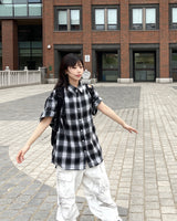 Unisex デイリーレトロチェッカード半袖シャツ