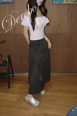 unbalanced side strap casual long skirt