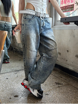 [SET UP가능] キッチスリットワイドデニムパンツ