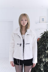 Soft wool two-button fur cropped jacket jumper (2colors)