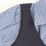 Layered Check Shirt Knit Top 231330484