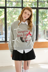  CHARLOTTE CAT RIBBON SWEATSHIRT / MELANGE