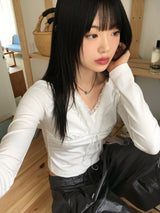 EzenAngelコアファーリボンストラップロングスリーブTシャツ