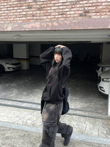Crack Vintage Lettering Hooded Zip-Up