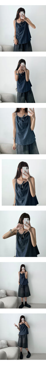 Spang Pin Tuck Wide Denim Shorts